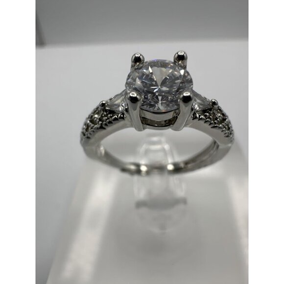 Cubic Zirconia & Moissanite Silver Tone Adjustable Ring - Picture 6 of 8